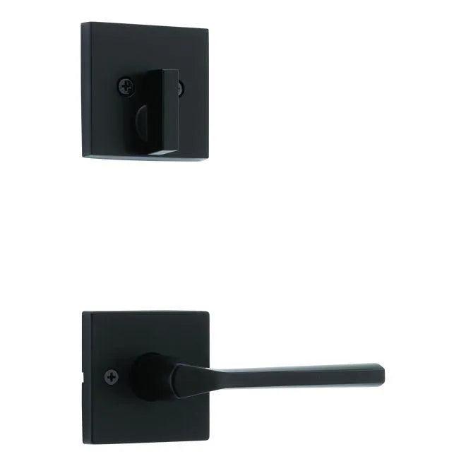 Kwikset Lisbon Lever and Deadbolt Interior Pack with Square Rosette - Exterior Trim Sold Separately Matte Black