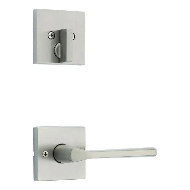 Kwikset Lisbon Lever and Deadbolt Interior Pack with Square Rosette - Exterior Trim Sold Separately Satin Nickel