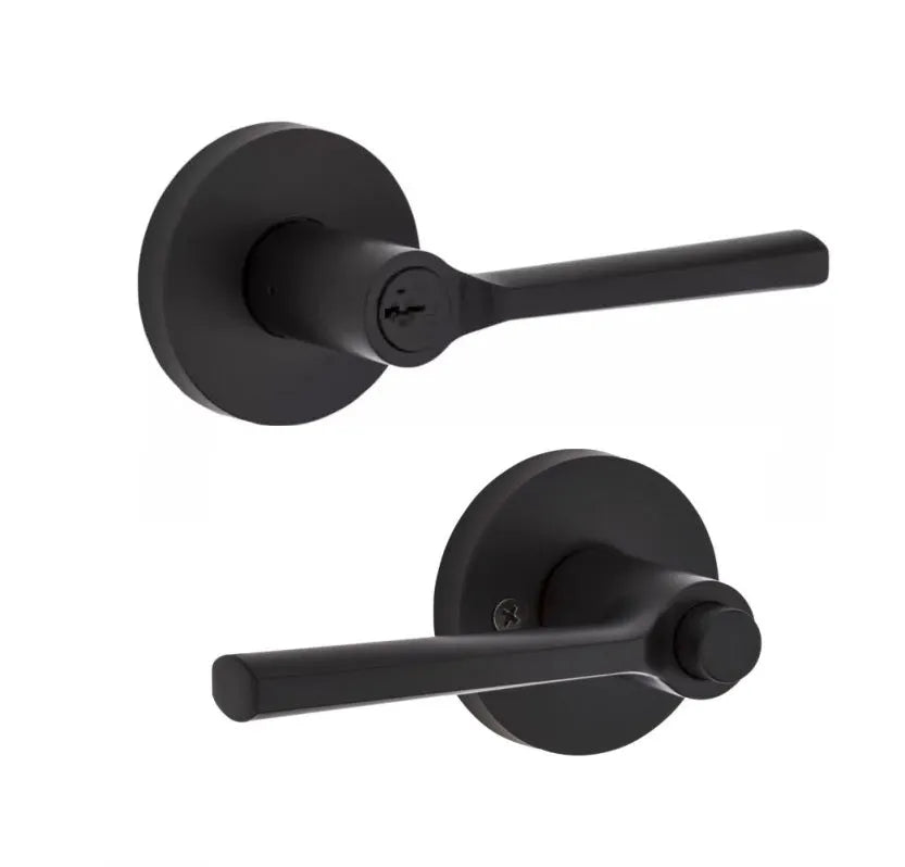 Kwikset Lisbon Lever with Round Rosette Matte Black