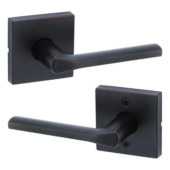 Kwikset Lisbon Passage Lever With Square Rosette in Venetian Bronze finish