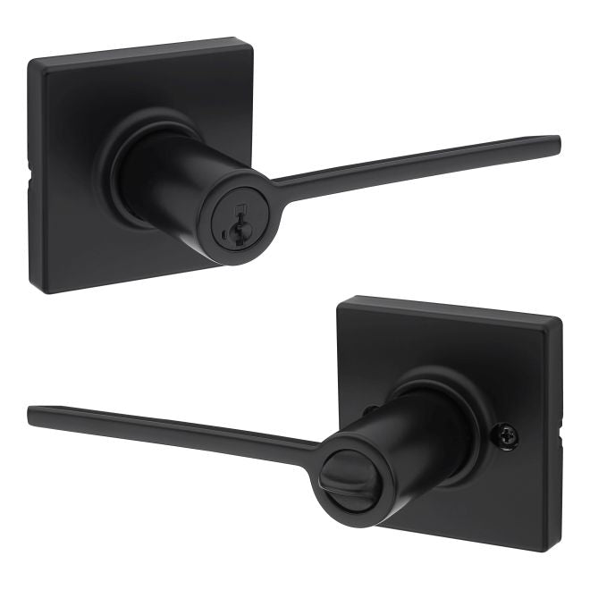 Kwikset Ladera Lever With Square Rosette Entry Door Lock With SmartKey in Matte Black finish