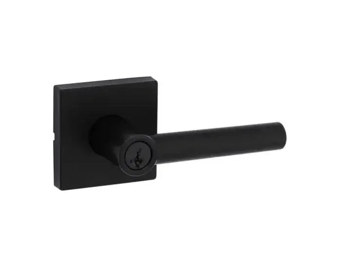 Kwikset Milan Lever with Square Rosette in Matte Black finish