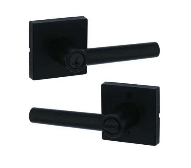 Kwikset Milan Lever with Square Rosette in Matte Black finish