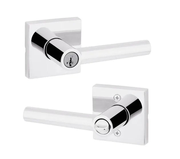 Kwikset Milan Lever with Square Rosette in Polished Chrome finish