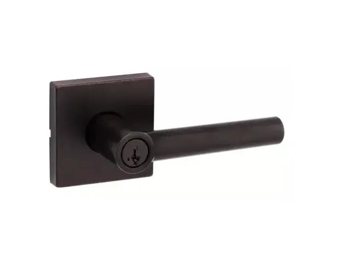 Kwikset Milan Lever with Square Rosette in Venetian Bronze finish