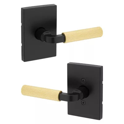 Kwikset Mirada Lever with Rectangle Rosette Matte Black-Satin Brass