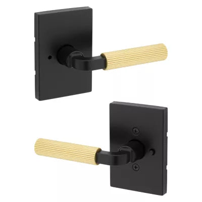 Kwikset Mirada Lever with Rectangle Rosette Matte Black-Satin Brass