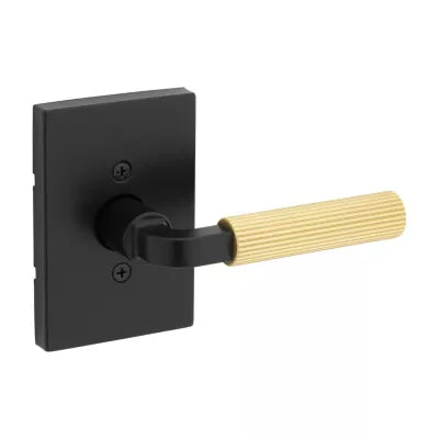 Kwikset Mirada Lever with Rectangle Rosette Matte Black-Satin Brass