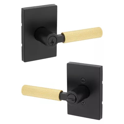 Kwikset Mirada Lever with Rectangle Rosette Matte Black-Satin Brass