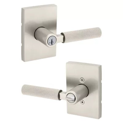 Kwikset Mirada Lever with Rectangle Rosette Satin Nickel