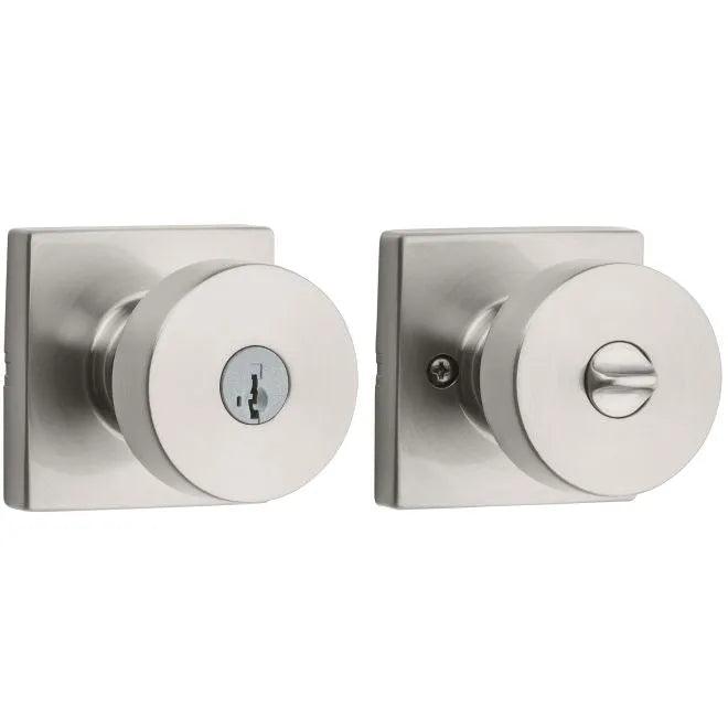 Kwikset Pismo Knob with Square Rosette Entry Lock with Smartkey in Satin Nickel finish