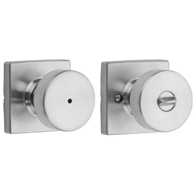Kwikset Pismo Privacy Door Knob With Square Rosette in Satin Chrome finish