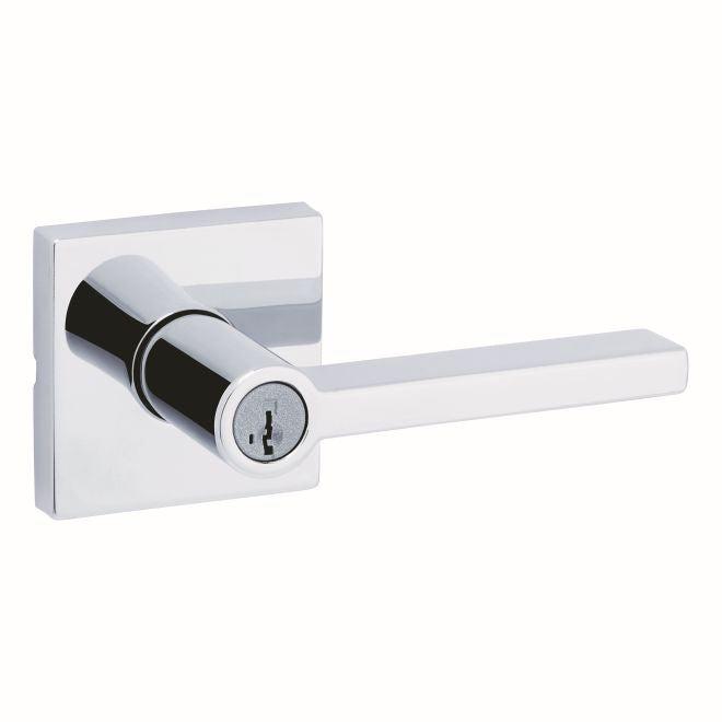 Kwikset Halifax Lever With Square Rosette Entry Door Lock With SmartKey in Polished Chrome finish