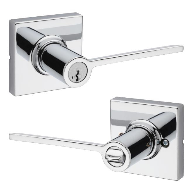 Kwikset Ladera Lever With Square Rosette Entry Door Lock With SmartKey in Polished Chrome finish