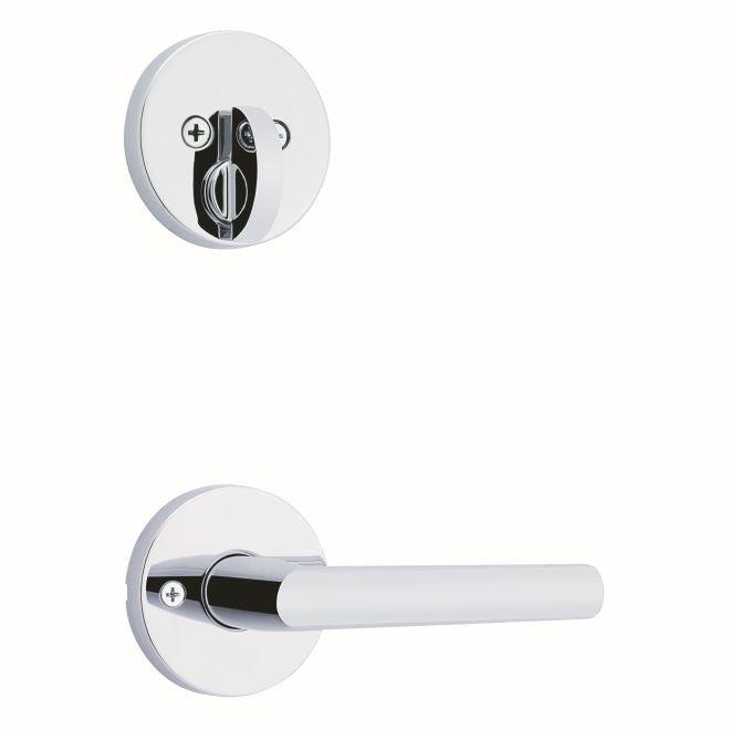 Kwikset Single Cylinder Interior Milan Lever Trim With Round Rosette - Exterior Trim Sold Separately in Polished Chrome finish