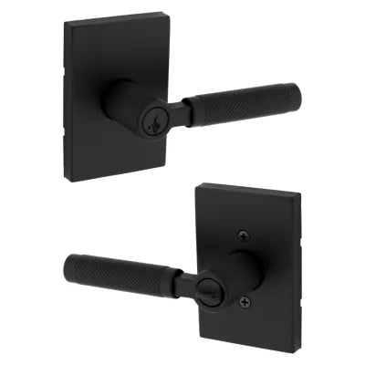 Kwikset Prava Lever with Rectangle Rosette Matte Black