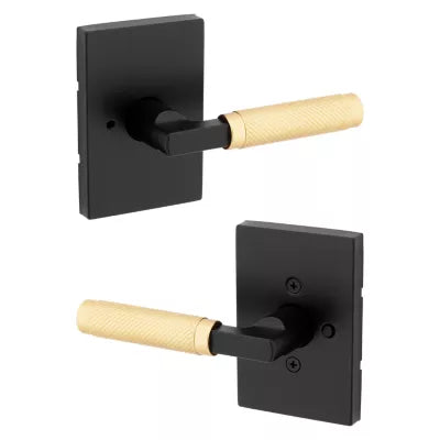 Kwikset Prava Lever with Rectangle Rosette Matte Black-Satin Brass