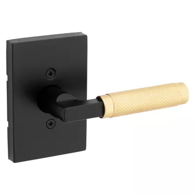 Kwikset Prava Lever with Rectangle Rosette Matte Black-Satin Brass