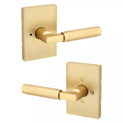 Kwikset Prava Lever with Rectangle Rosette Satin Brass