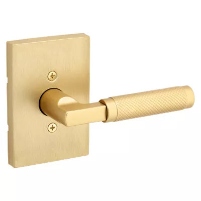 Kwikset Prava Lever with Rectangle Rosette Satin Brass