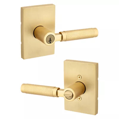 Kwikset Prava Lever with Rectangle Rosette Satin Brass