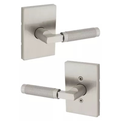 Kwikset Prava Lever with Rectangle Rosette Satin Nickel