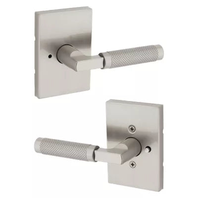 Kwikset Prava Lever with Rectangle Rosette Satin Nickel