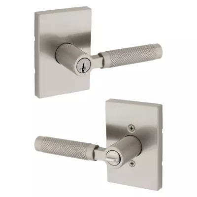 Kwikset Prava Lever with Rectangle Rosette Satin Nickel