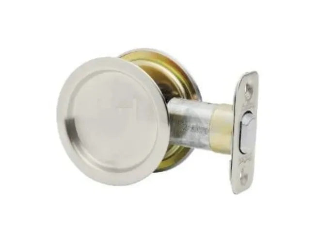 Kwikset Round Pocket Door Lock in Satin Chrome finish