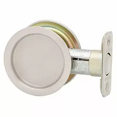 Kwikset Round Pocket Door Lock in Satin Nickel finish