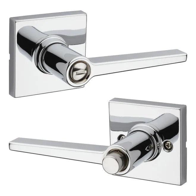 Kwikset Safelock Daylon Privacy Lever With Square Rosette in Polished Chrome finish