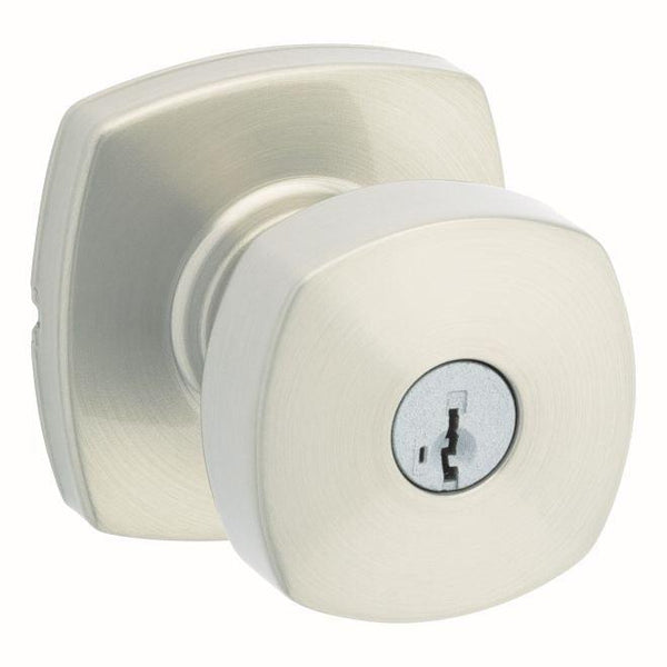 Kwikset Arroyo Knob With Midtown Rosette Entry Door Lock With SmartKey in Satin Nickel finish