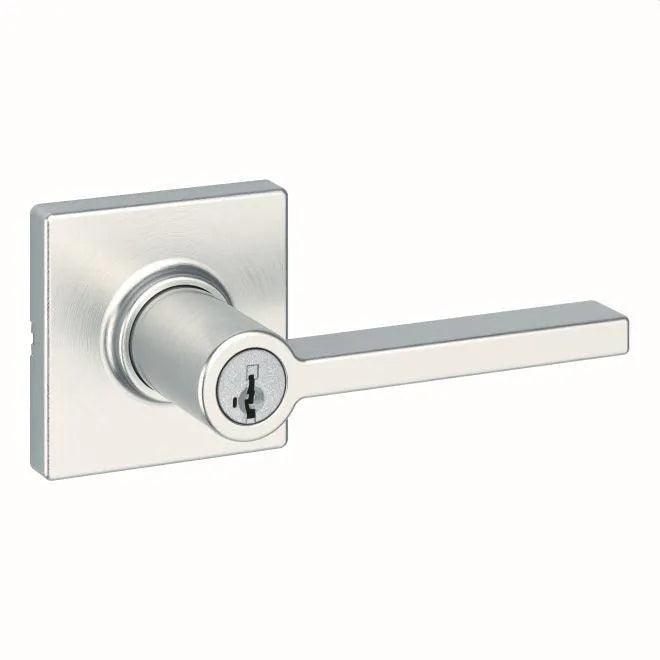 Kwikset Casey Lever With Square Rosette Entry Door Lock With SmartKey in Satin Nickel finish
