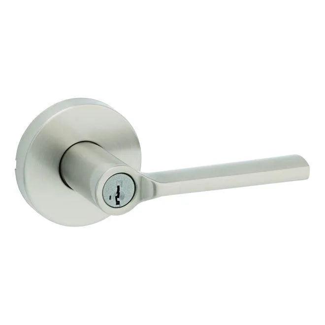 Kwikset Lisbon Lever With Round Rosette Entry Door Lock With SmartKey in Satin Nickel finish