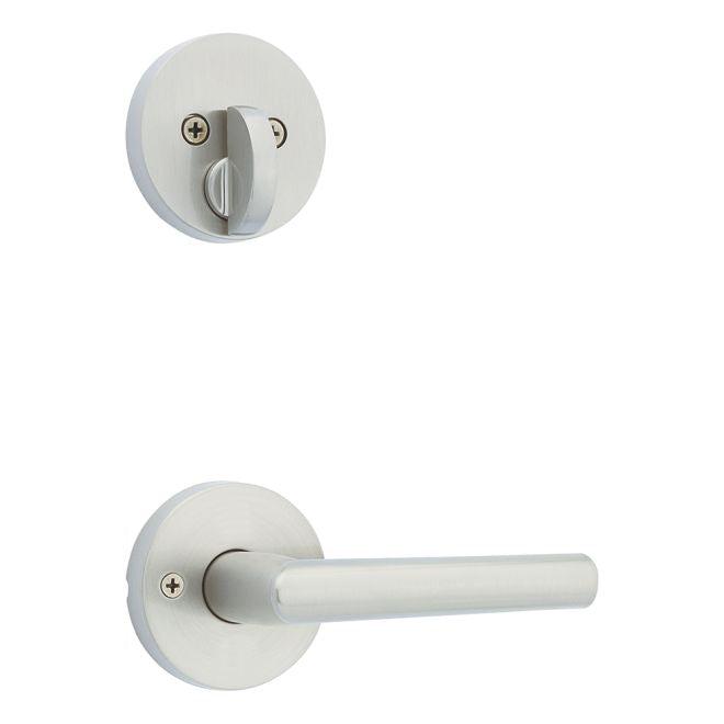 Kwikset Single Cylinder Interior Milan Lever Trim With Round Rosette - Exterior Trim Sold Separately in Satin Nickel finish