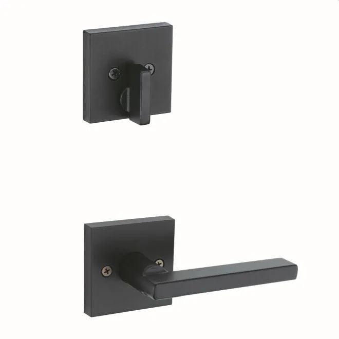 Kwikset Single Cylinder Interior Halifax Lever Trim With Square Rosette - Exterior Trim Sold Separately in Matte Black finish