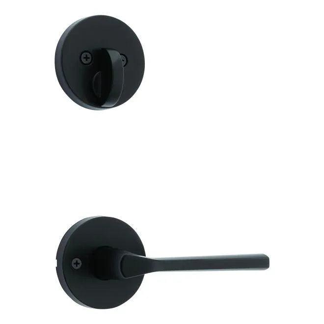 Kwikset Single Cylinder Interior Lisbon Lever Trim With Round Rosette - Exterior Trim Sold Separately in Matte Black finish