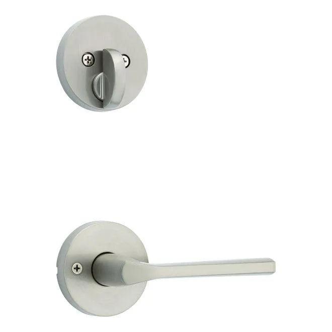 Kwikset Single Cylinder Interior Lisbon Lever Trim With Round Rosette - Exterior Trim Sold Separately in Satin Nickel finish