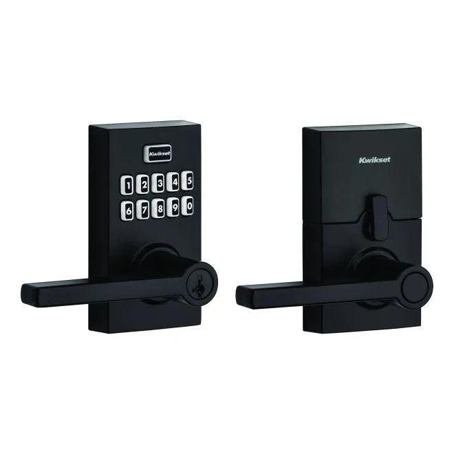 Kwikset Smartcode Keypad Electronic With Halifax Lever With SmartKey in Matte Black finish