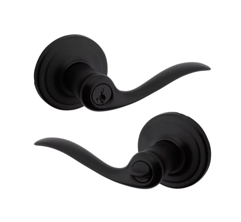 The Kwikset Kwikset Tustin Lever in Matte Black finish.