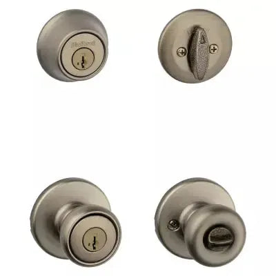 Kwikset Tylo SmartKey Single Cylinder Knobset and Deadbolt Combo Pack Antique Brass