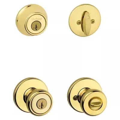 Kwikset Tylo SmartKey Single Cylinder Knobset and Deadbolt Combo Pack Polished Brass