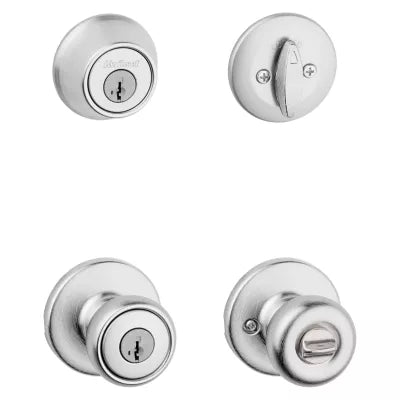 Kwikset Tylo SmartKey Single Cylinder Knobset and Deadbolt Combo Pack Satin Chrome