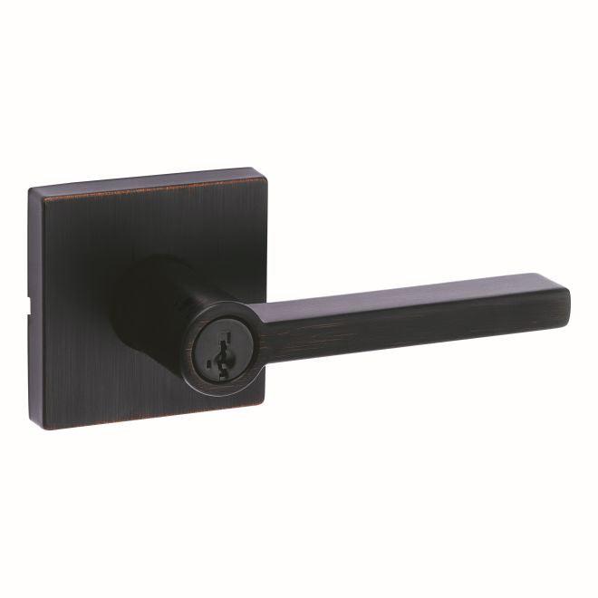 Kwikset Halifax Lever With Square Rosette Entry Door Lock With SmartKey in Venetian Bronze finish