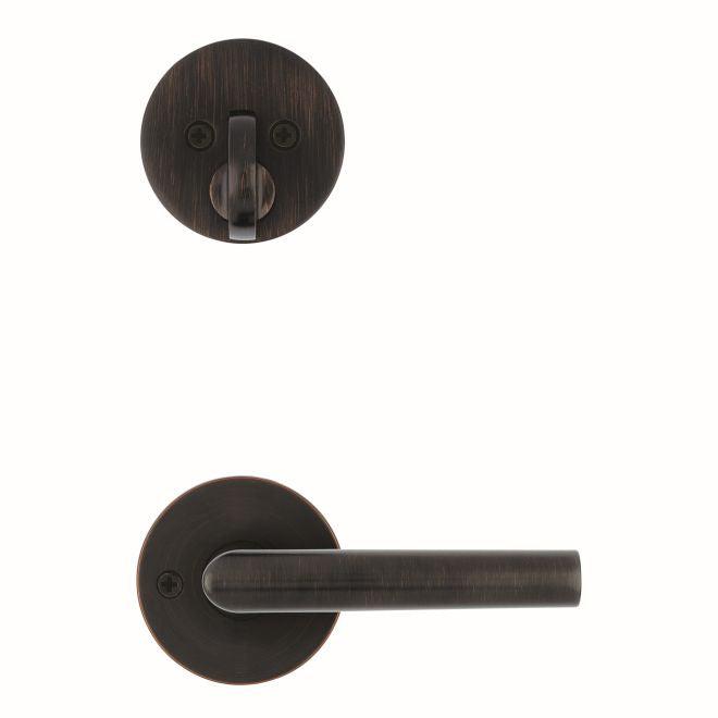 Kwikset Single Cylinder Interior Milan Lever Trim With Round Rosette - Exterior Trim Sold Separately in Venetian Bronze finish