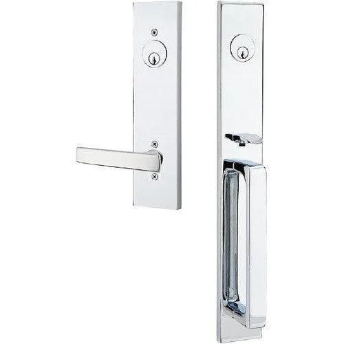 Emtek Lausanne Tubular Entrance Handleset Single Cylinder with Geneva Lever in Polished Chrome finish
