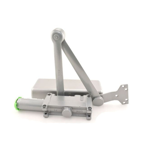 LCN Left Hand Heavy Duty Parallel Arm Push Side Mount Adjustable 1-5 Door Closer With TBSRT Thru Bolts in Aluminum finish