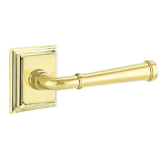 Emtek Merrimack Lever With Wilshire Rosette in Lifetime Polished Brass finish