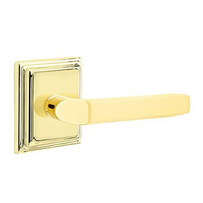 Emtek Milano Lever With Wilshire Rosette in Lifetime Polished Brass finish