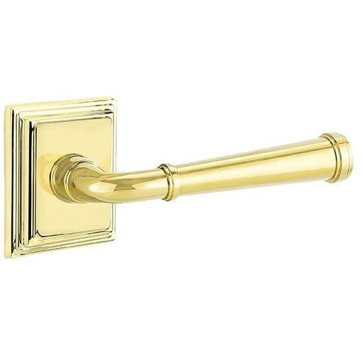 Emtek Merrimack Lever With Wilshire Rosette in Lifetime Polished Brass finish